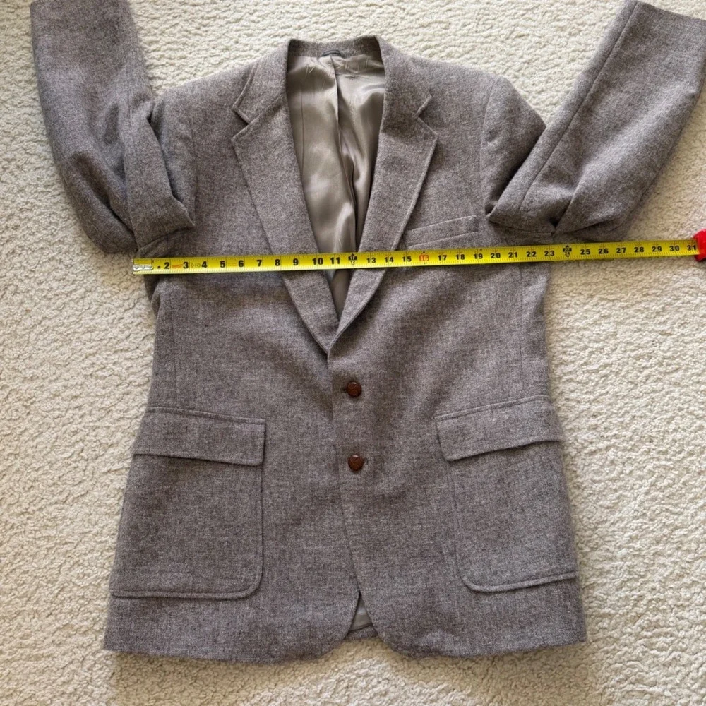 Rare Vintage Levis Mens Brown Tweed 100% Wool Blazer‎ with Leather Buttons 42R
